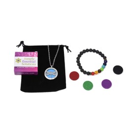 Aromatherapy Essential Oil Diffuser Stainless Steel Silver Magnetic Locket Pendant 2 sizes Chain Necklace, Refill Pads & Diffuser Bracelet in a velvet bag (Dragonfly)