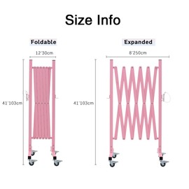 TRUNK Industrial Expandable Metal Barricade, 8 Feet, Pale Pink, Portable Safety Barrier with Casters, Flexible Fence Mobile Barrier Gate, Adjustable Traffic Fence