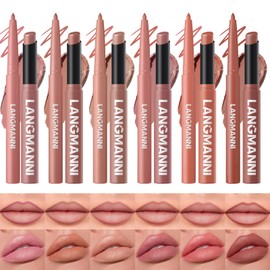 LANGMANNI 12Pcs Sculpting Matte Velvet Lip Set,Nude Colors Sculpting Kit| 6 Lip Liners + 6 Lipsticks, Soft-Focus Blur & Longwear | Gift for Makeup Lovers(#A)