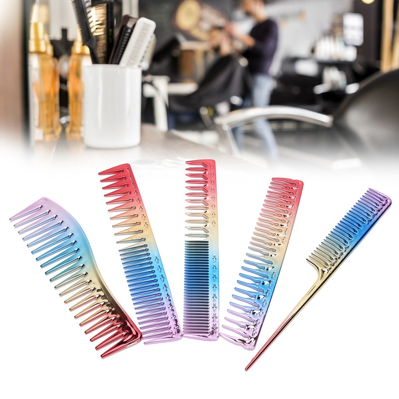 5pcs Space Aluminum Colorful Gradient Haircut Comb Salon Hairdressing Comb