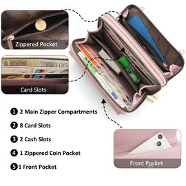 HNOOM Handytasche zum Umhängen Kleine Handy Umhängetasche Damen PU Leder Handytasche mit Geldbörse zum Umhängen Crossbody Schultertasche mit Kartenfächer, Verstellbarem Schultergurt (Rosa)