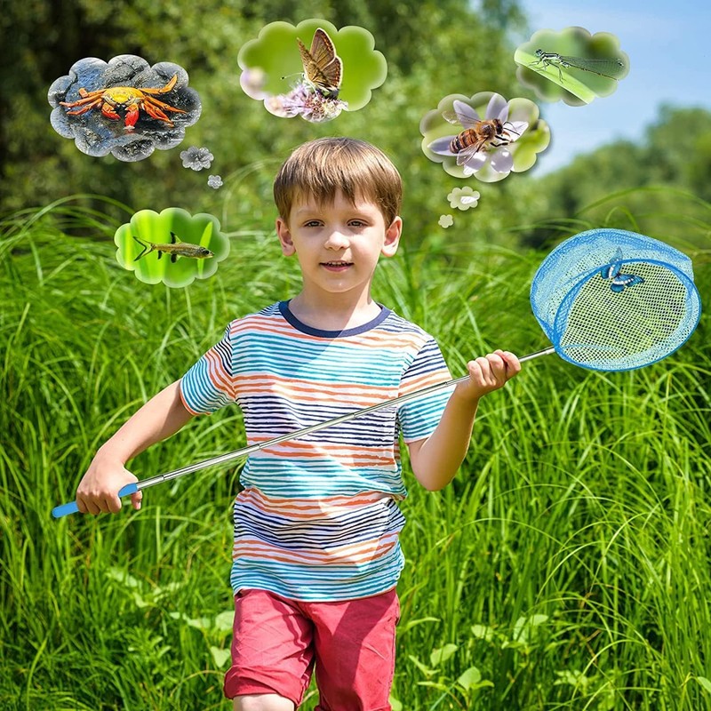 3 Pack Kids Fishing Net,Extendable Butterfly Net,3 Colours Mesh Net