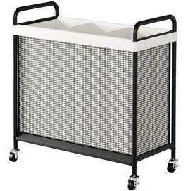 WOWLIVE Laundry Hamper 3 Section, 120L Rolling Laundry Basket with wheels and Removable Liner Bag, Laundry Sorter with Metal Handle, Large Clothes Hamper for Laundry Room, Bathroom and Dorm, Beige