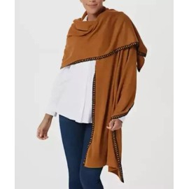 Patricia Nash - Large Knit Scarf with Contrast Stitching - Camel/Chocolat