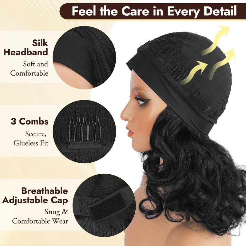 Loose Wave Curly Headband Wig for Black Women 15 Inch