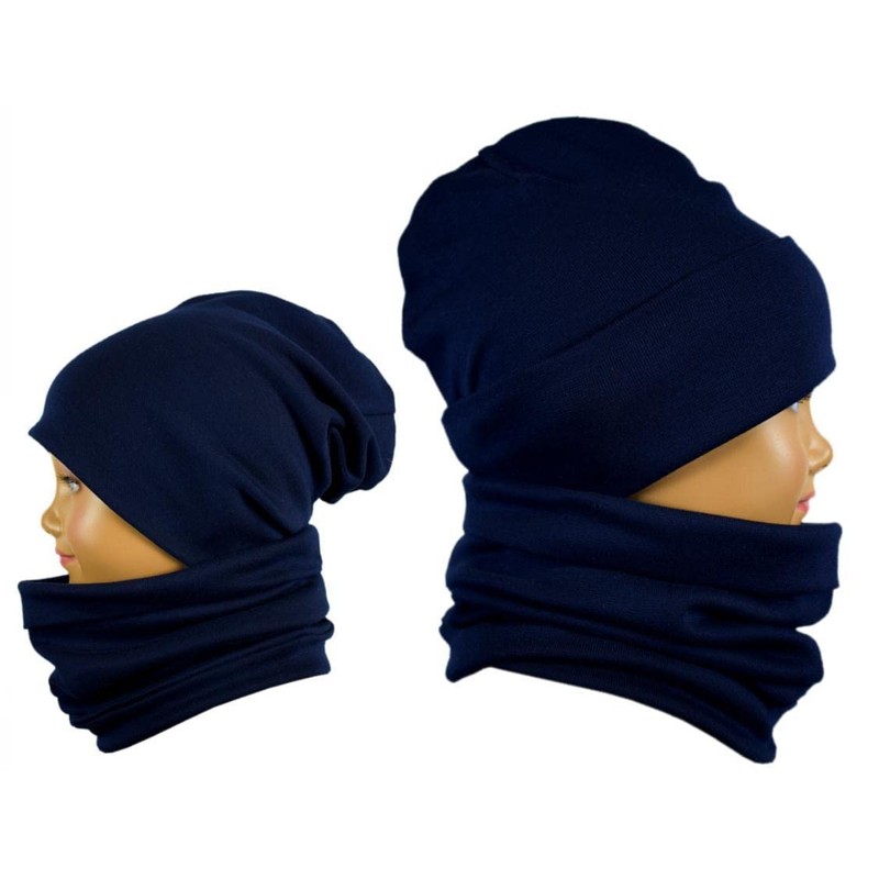 Alkato Unisex Beanie Hat and Scarf Set Plain, darkblue