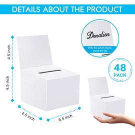 48 Pcs Raffle Boxes Cardboard Box with Slot for Ticket and Removable Header, 6.5 x 4.5 x 4.5 Inch Ballot Box Donation Box Charity Box for Collecting Business Card Voting Contest(White, 48 PCS)