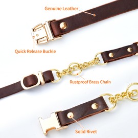 Piirmo Upgrade Martingale Leather Dog Collar, Limited Cinch Training Collar with Heavy Duty Quick Release Buckle, Adjustable Training No Slip Dog Collar with Rustproof Brass Chain, for Small Dogs