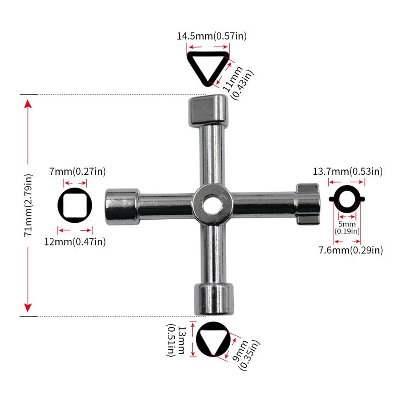 4-Way Multifunctional Utilities Key for Water Gas Meter Box Cupboard