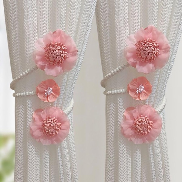 2 Packs Flower Curtain Buckle,Handmade Artificial Flower Curtain Holdbacks Clips,Flexible