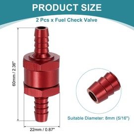 uxcell 8mm (5/16") Fuel Check Valve, Non-Return One Way Check Valve, Aluminum Alloy Control Accessories for Petrol, Diesel, Gas, Oil, Air, Water, Red