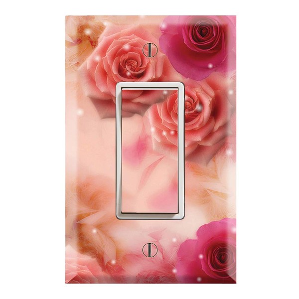 Graphics Wallplates - Pink Roses - Single Rocker/GFCI Outlet Wall Plate Cover