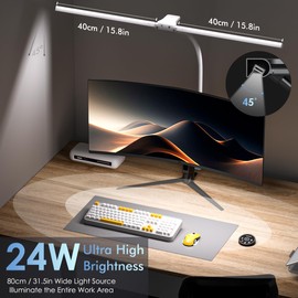 EYOCEAN Desk Lamp with Clamp, 31.5" LED Desk Lamp for Home Office, 24W Double Head Desk Light, Dimmable & Color Temperature, Table Lamp with Remote Control, Brightest Computer Monitor Light