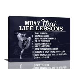 Muay Thai Wall Art Muay Thai Pictures Wall Decor Life Lessons Canvas Prints Boxing Decorations Painting Framed Artwork Office Home Decor For Bathroom Bedroom Dining Living Room 16"x12"