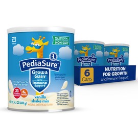 PediaSure Grow & Gain with Immune Support Shake Mix Powder, 23 Vitamins & Minerals, 6g Protein, Non-GMO, Gluten-Free, Kids Nutrition, Vanilla, 14.1 oz Can, Pack of 6-48 servings