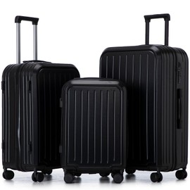 Merax Luggage Sets 3 Piece, Hardshell Lightweight Suitcase with Spinner Wheels, BLACK+ABS, 20/24/28 Inch