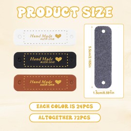 72Pcs PU Leather Tags for Handmade Items, Colorful PU Leather Labels with Holes Handmade with Love Sew on Clothing Tags for DIY Crafts Sewing Crochet Knitting Hats Dolls