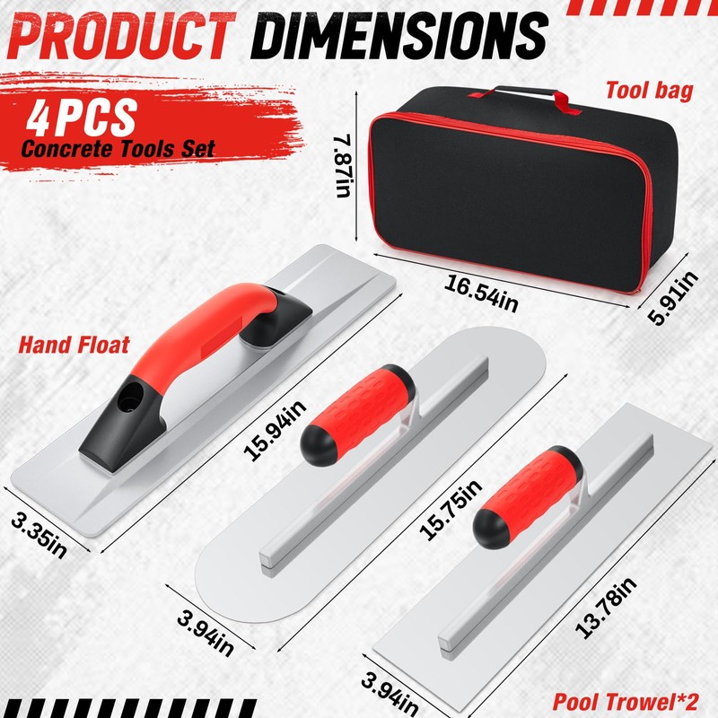 4 Pcs Concrete Hand Tools Set Includes Cement Magnesium Hand
