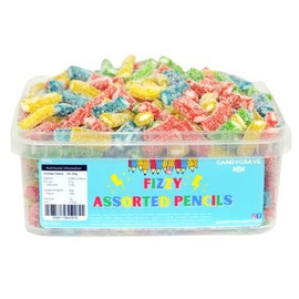 Monmore Confectionery Candycrave Fizzy Assorted Pencils Tub, 800 g (Pack of 1)