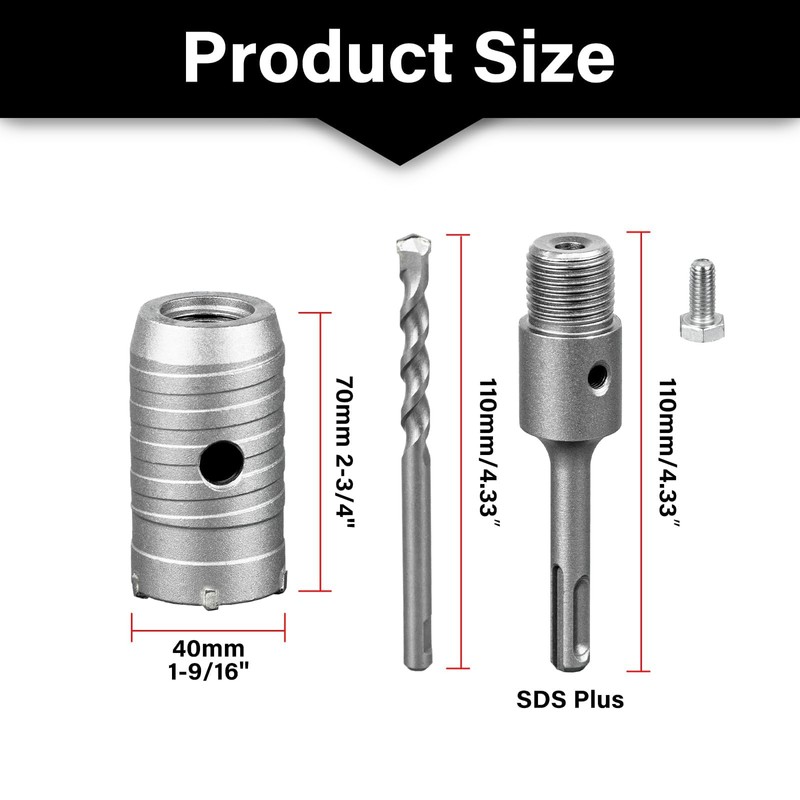 SALI Carbide Hole Saw Drill Bit 40mm with 110mm SDS