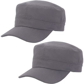 2 Pcs Grey Unisex Cadet Army Cap Basic Everyday Military Style Hat Combat Cap Breathable Baseball Cap Adjustable Flat Top Cap for Men Women