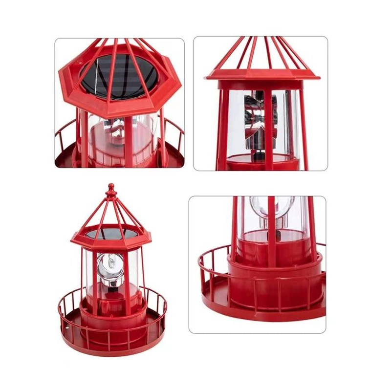 LED Solar Powered Lighthouse, 360 Degree Rotating Lamp Courtyard Decoration