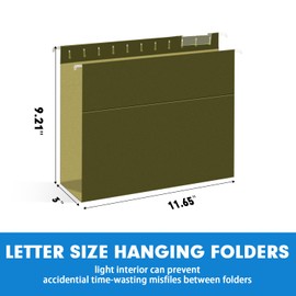 Extra Capacity Hanging File Folders, RAZCC 60 Pack Letter Size Reinforced Hanging Folders with Heavy Duty 3 Inch Expansion for Bulky Files, Filing Cabinet, Adjustable Tabs, Green