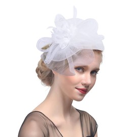Ladies Flower Feather Fascinator Hat Elegant Bridal Headband Wedding Headwear Race Royal Ascot Pillbox Hats for Women Mesh Ribbons Flower Hair Clips Vintage Wedding Cocktail Tea Party ﻿