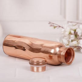 Copper Water Bottle For Drinking Pure Copper Bottle 1000 ml Copper Vessel With Carrying Bag For Sports, Yoga, Ayurvedic Copper Bottle for Gym,Office,Hiking - Pack of 2, (Natural Curve Bottle)