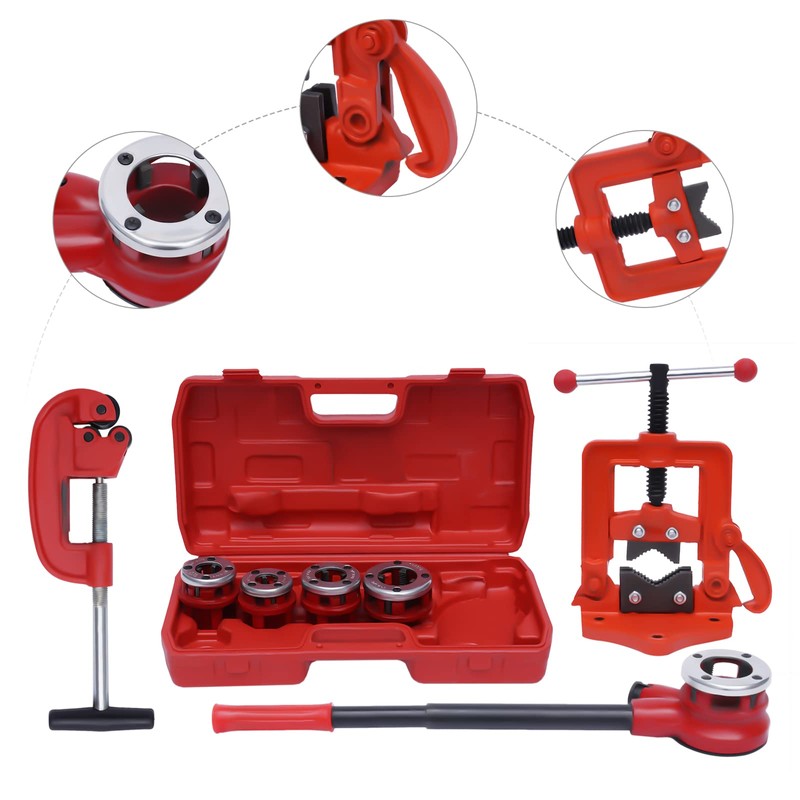 Handheld Pipe Threader Ratchet Type Kit with 5 Dies Set
