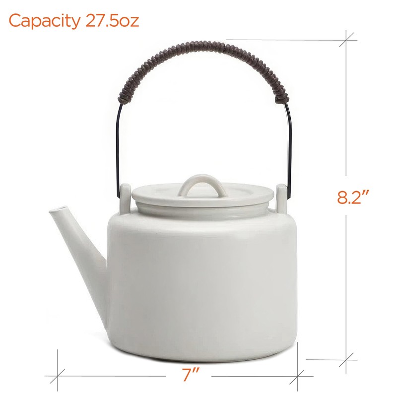 Durable Small Kaolin Ceramic Teapot (27 oz) - Heat Resistant