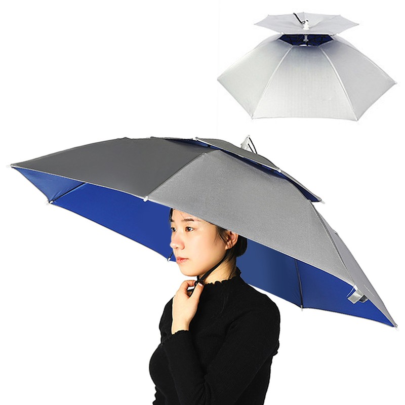 Double Layer Umbrella Hat Women Men Folding Sun Rain Cap