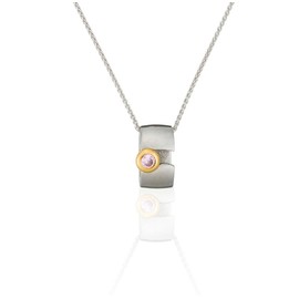 Orphelia HSG-017 Women's Pendant with Chain Two-Tone Stainless Steel 18 Carat Gold-Plated with Pink Cubic Zirconia 42 cm, Stainless Steel, Cubic Zirconia