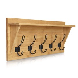HBCY Creations Rustic Wall Mounted Coat Rack with Shelf - Solid Wood 24" Entryway Shelf with 5 Coat Hangers. Perfect Touch for Your Entryway, Mudroom, Kitchen, Bathroom and More, Bamboo