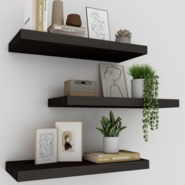 Upassion Black Floating Shelves for Wall Set of 3, 16" Black Wall Shelves for Home Decor, Frame Display Wall Mounted White Floating Shelf for Living Room, Bedroom, Bathroom, Kitchen
