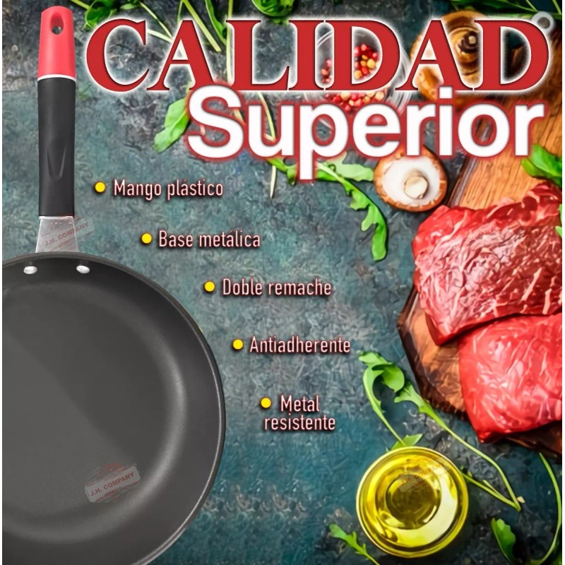 J.H. Company Sarten Antiadherente 27 Cm Hierro Chef Para Cocina