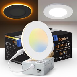 DAMINY 12 Pack 4 Inch 5CCT LED Recessed Light with Night Light,Ultra-Thin,Canless recessed Lighting 4 in,9W=80W,700LM,Dimmable Wafer Lights,ETL Certificated