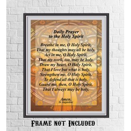 St. Augustine-"Daily Prayer to the Holy Spirit”-Christian Wall Art-8x10" Inspirational Scripture Print-Ready to Frame. Vintage Typographic w/Stained Glass Design. Perfect Home-Office-Church Décor!