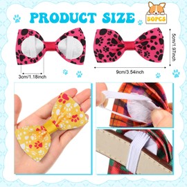 Reginary 50 Pieces Dog Bow Ties Pet Collar Bow Puppy Collar Attachment with Rubber Bands for Small Medium Cat Pet Grooming Charms Accessories Wedding Birthday Occasion(Dog Paw Style)
