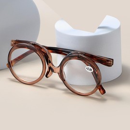 OREUDO Leopard Print Fashion Magnifying Glasses – HD Makeup Mirror & Reading Glasses 2-in-1, with Case & Cloth (coffee brown, 3.0 X)