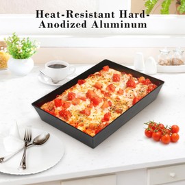 GRILL FORCE Detroit Style Pizza Pans, 10 X 14 Inch Deep Dish Pizza Pan, Non Stick Pizza Pan, Square Baking Pan, Bakeware Kitchenware, Aluminum Pizza Pan, Sicilian Pizza Pan (10 x14 inch-black)