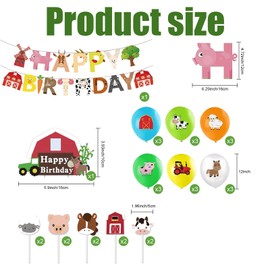 SKTMH Farm Theme Birthday Decorations Farm Animals Birthday Banner Farm Animal Print Latex Balloons Cow Print Balloons Set Cupcake Toppers for Barnyard Birthday Party Farm Animal Baby Shower Supplies