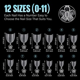 TOMICCA 240 Pieces False Nail Tips, Clear Nail Tips, Acrylic Half Cover, French Fake Nail Tips, Short Oval Nail Tips, Set of 12 Sizes for Nail Salons, DIY, Nail Extension