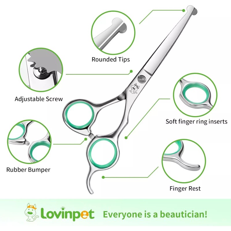 LovinPet 6PCS Pet Dog Grooming Scissors Set Straight Curved Thinning