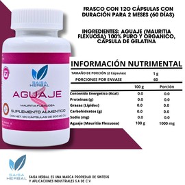 Aguaje 120 Cápsulas 100% Puro Orgánico Saisa Herbal