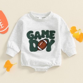 Socutebabe Newborn Baby Football Outfit Bubble Romper Long Sleeve Sweatshirt Jumpsuits Bodysuit Fall Winter Clothes (game boy-Gray, 12-18 Months)