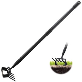Hoe Garden Tool for Weeding,Stirrup Hoe and 4 Tines Rake 2-in-1 Gardening Tool,Long Handle Hula Hoe for Garden,Lawn,Vegetable Garden Loose Soil,Weeding and Planting…