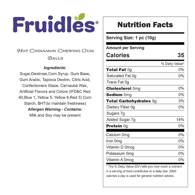 Fruidles Hot Cinnamon Chewing Gum Balls Flavored Candy Buffet Treats,
