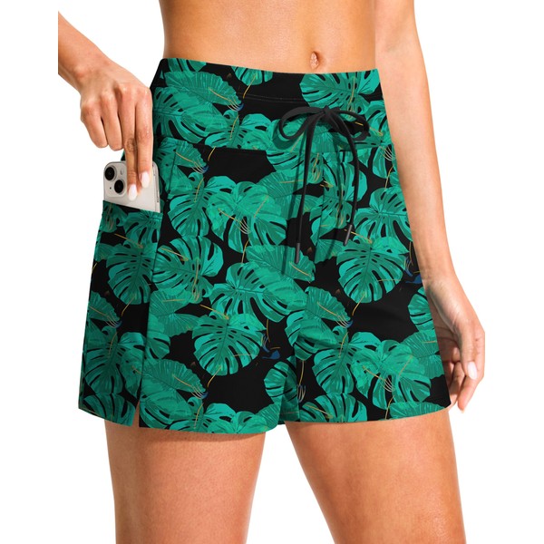 Women's 4" High Waisted Swim Board Shorts with Pockets Quick