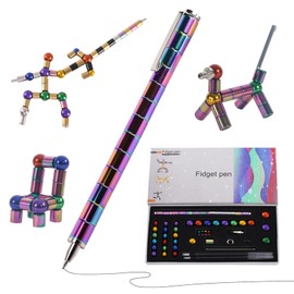 HMMIA Upgraded Decompression Magnetic Metal Toy Pen, Multifunctional Deform-able Capacities Touch Screen Ballpoint Pen, Comes with Timeless Pencil Head(Large, Rainbow)